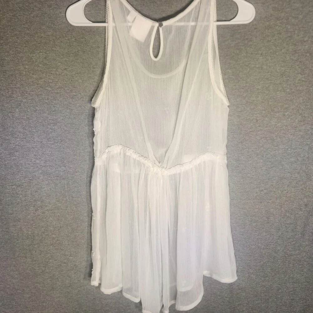 Lauren Conrad Sheer Babydoll Tank Top Floral Embroidery Keyhole - Picture 3 of 5